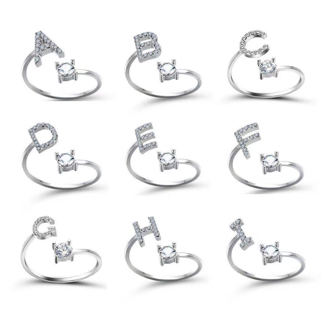 wholesale Alloy 26 Letter Diamond Open Adjustable Ring